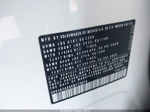 3VV1B7AX8KM173074 Volkswagen Tiguan 2.0t S