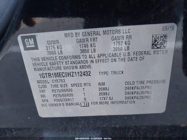 Aukcja sprzedaży 2017 Gmc Sierra 1500 Sle, vin: 1GTR1MEC9HZ112432, numer aukcji: 44247635