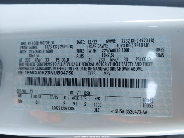 1FMCU0KZ0NUB94750 Ford Escape Sel Plug-in Hybrid