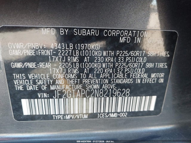 Subaru Crosstrek Premium 2022 JF2GTAPC2N8219628 Image 9