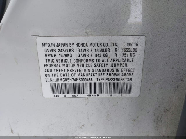 JHMGK5H74HS000458 Honda FIT EX