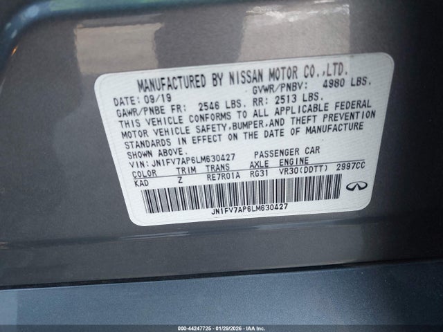 Продаж на аукціоні авто 2020 Infiniti Q50 Red Sport 400, vin: JN1FV7AP6LM630427, номер лоту: 44247725