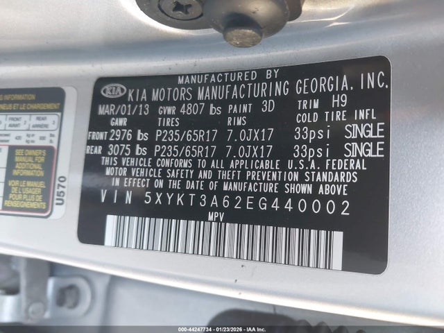 5XYKT3A62EG440002 KIA SORENTO LX