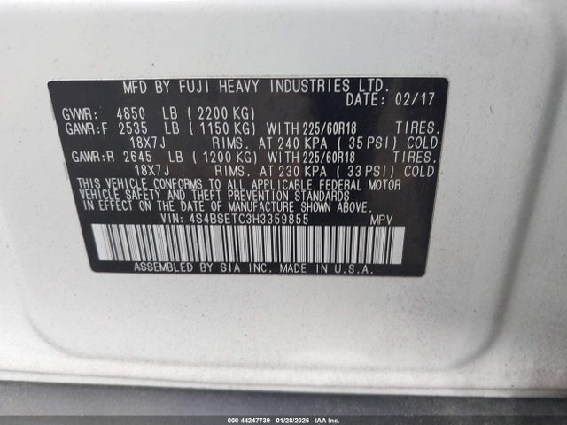Subaru Outback 3.6r Touring 2017 4S4BSETC3H3359855 Image 9