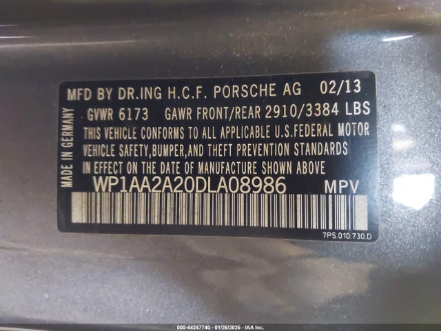Продажа на аукционе авто 2013 Porsche Cayenne, vin: WP1AA2A20DLA08986, номер лота: 44247740