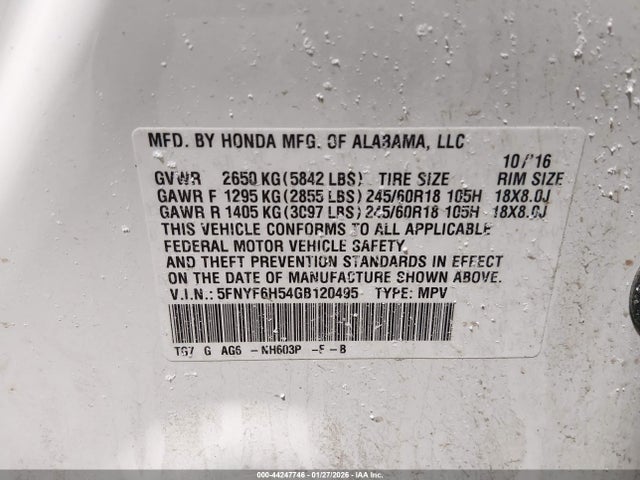 2016 HONDA PILOT 5FNYF6H54GB120495 Photo 8