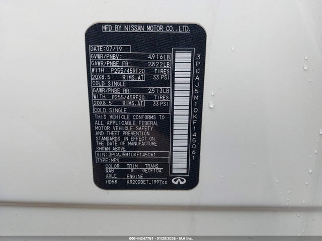 Продажа на аукционе авто 2019 Infiniti Qx50 Essential, vin: 3PCAJ5M10KF145061, номер лота: 44247761