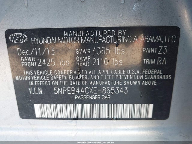 5NPEB4ACXEH865343 Hyundai SONATA GLS