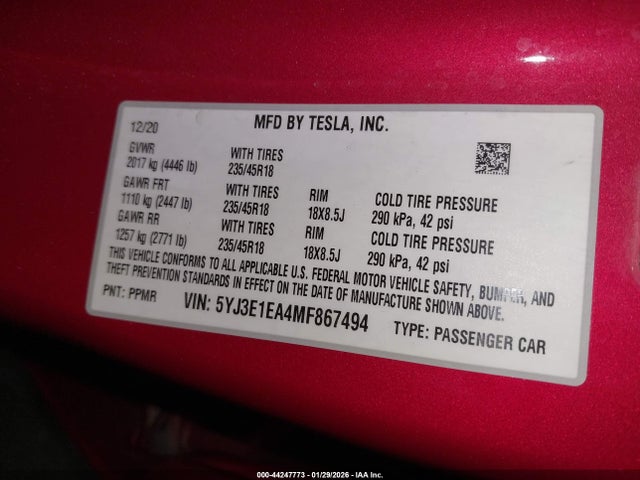 2021 TESLA MODEL 3 5YJ3E1EA4MF867494 Photo 8