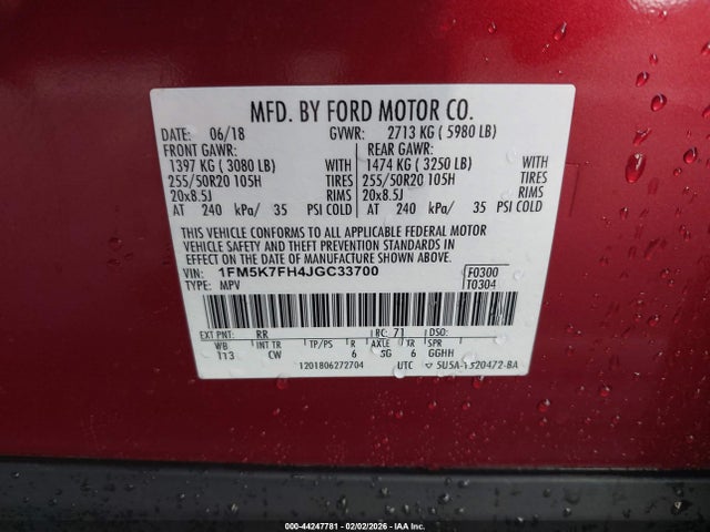 1FM5K7FH4JGC33700 Ford Explorer Limited
