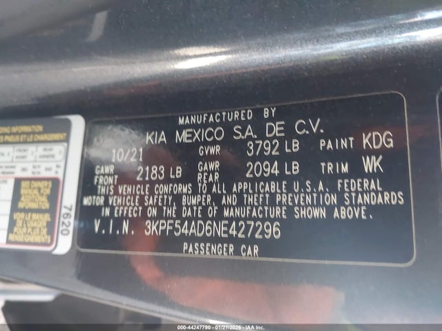 3KPF54AD6NE427296 KIA Forte Gt-line