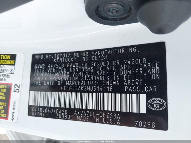 4T1G11AK3MU614116 Toyota CAMRY SE