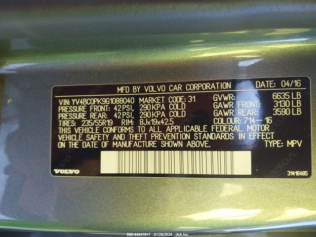 2016 VOLVO XC90 HYBRID YV4BC0PK9G1088040 Photo 8