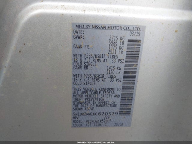 Nissan Pathfinder Sl 2019 5N1DR2MM1KC620529 Image 9