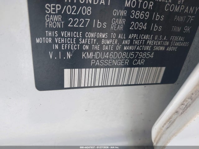 2008 HYUNDAI ELANTRA KMHDU46D08U579854 Photo 8