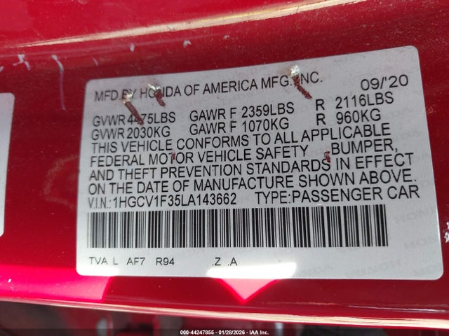 1HGCV1F35LA143662 Honda Accord Sport
