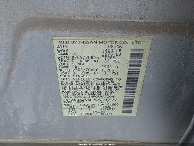 2006 NISSAN XTERRA 5N1AN08W56C557097 Photo 8