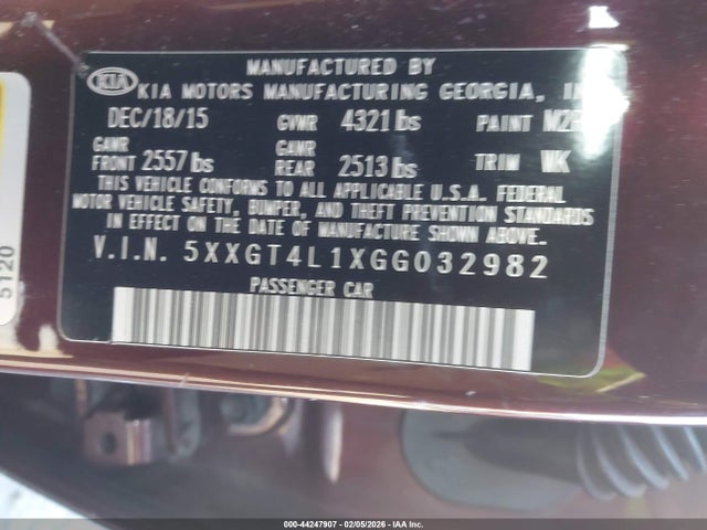 Aukcja sprzedaży 2016 Kia Optima Lx Turbo, vin: 5XXGT4L1XGG032982, numer aukcji: 44247907