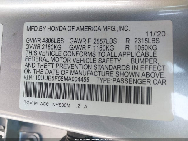19UUB5F58MA004455 Acura Tlx A-spec Package
