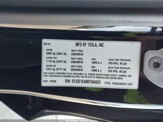 2019 TESLA MODEL 3 5YJ3E1EA9KF394625 Photo 8