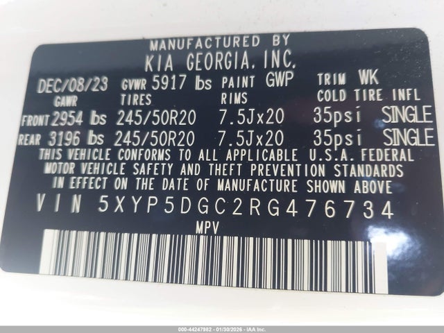 2024 Kia Telluride Sx Prestige მანქანა იყიდება აუქციონზე, vin: 5XYP5DGC2RG476734, აუქციონის ნომერი: 44247982