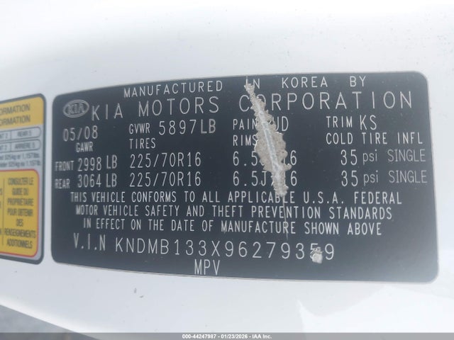 2009 KIA SEDONA KNDMB133X96279359 Photo 8