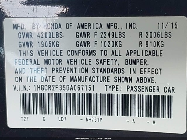 1HGCR2F35GA067151 Honda ACCORD LX