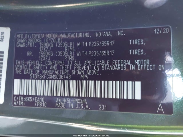 2021 TOYOTA SIENNA 5TDYSKFCXMS006448 Photo 8