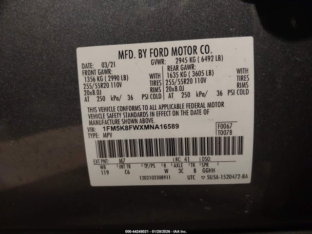 2021 FORD EXPLORER 1FM5K8FWXMNA16589 Photo 8