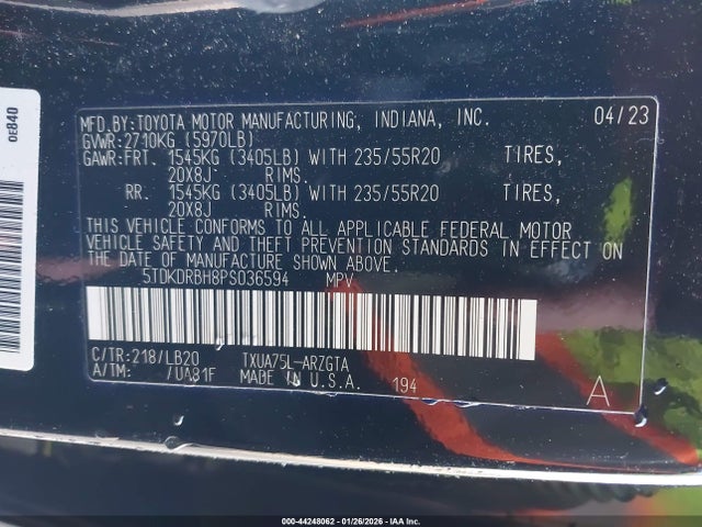 5TDKDRBH8PS036594 Toyota Highlander Limited
