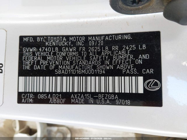 2021 LEXUS ES 250 58AD11D16MU001194 Photo 8