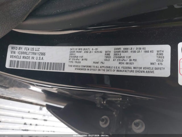 Продаж на аукціоні авто 2024 Ram 1500 Laramie  4x2 5'7 Box, vin: 1C6RREJT7RN112966, номер лоту: 44248094