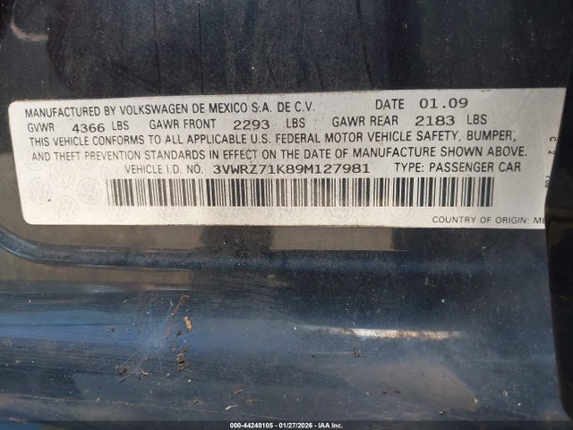44248105 :رقم المزاد ، 3VWRZ71K89M127981 vin ، 2009 Volkswagen Jetta Se مزاد بيع