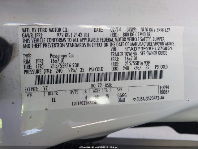 1FADP3F28EL276851 Ford FOCUS SE
