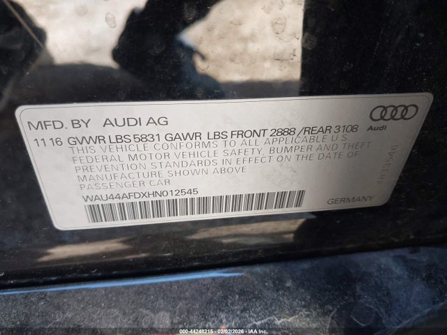 Продажа на аукционе авто 2017 Audi A8 L 3.0t, vin: WAU44AFDXHN012545, номер лота: 44248215