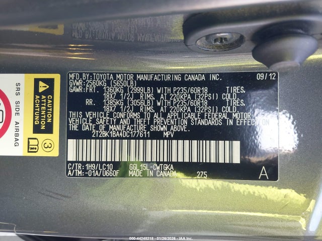Aukcja sprzedaży 2013 Lexus Rx 350, vin: 2T2BK1BA4DC177611, numer aukcji: 44248218