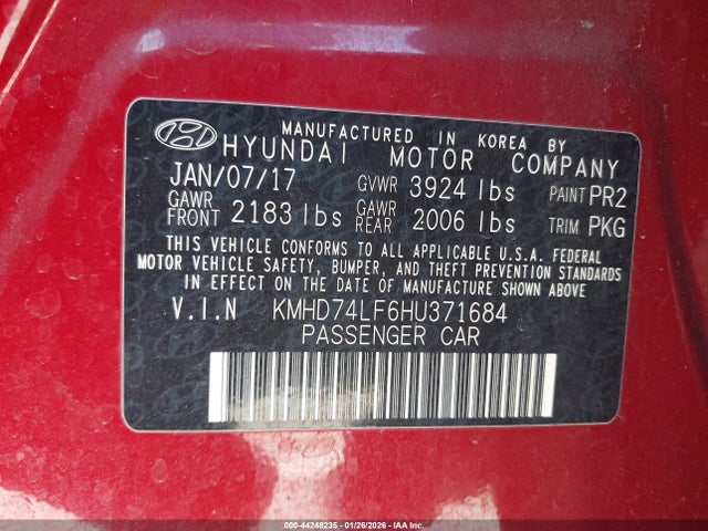 KMHD74LF6HU371684 Hyundai ELANTRA SE