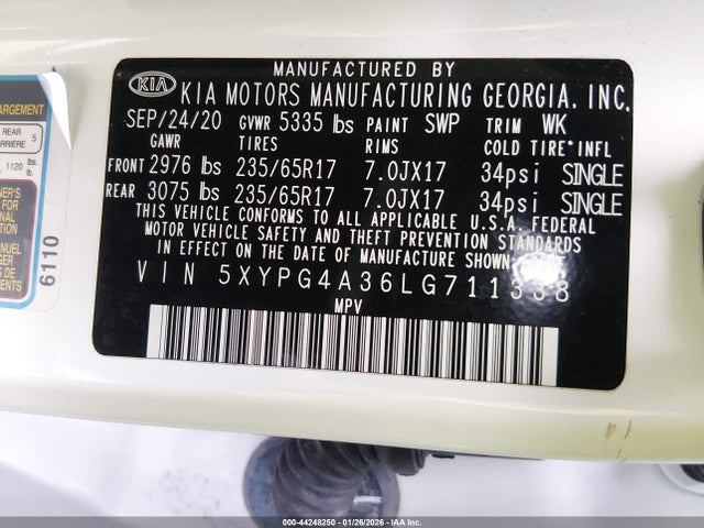 5XYPG4A36LG711338 KIA Sorento 2.4l Lx