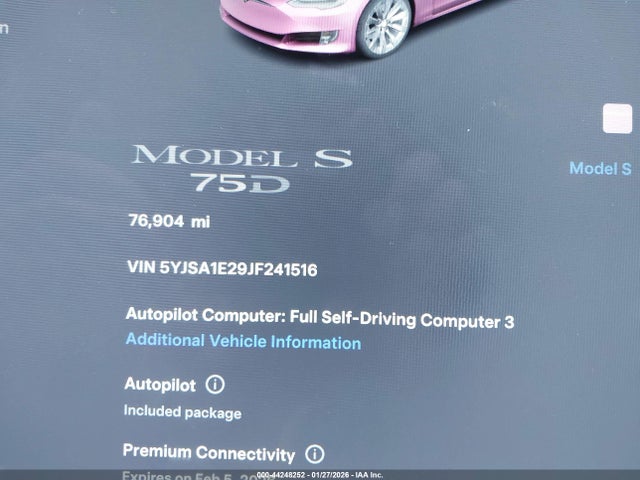 Aukcja sprzedaży 2018 Tesla Model S 100d/75d/p100d, vin: 5YJSA1E29JF241516, numer aukcji: 44248252