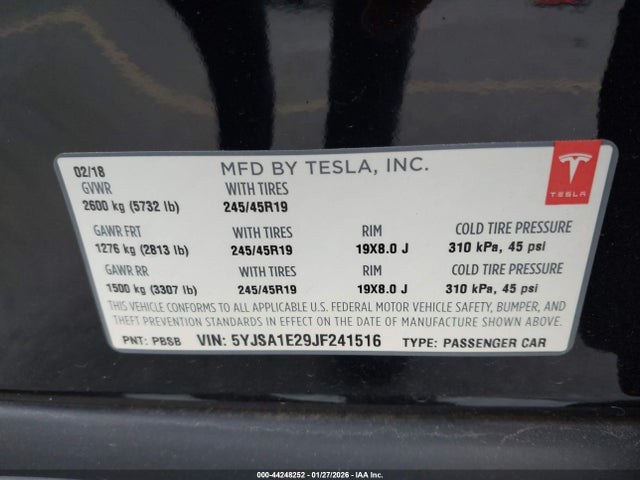 Aukcja sprzedaży 2018 Tesla Model S 100d/75d/p100d, vin: 5YJSA1E29JF241516, numer aukcji: 44248252