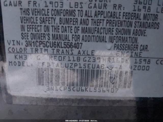 3N1CP5CU6KL556407 Nissan KICKS SR