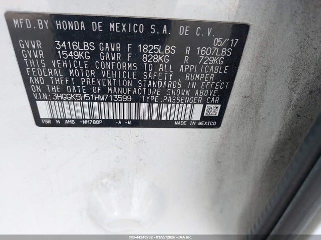 3HGGK5H51HM713599 Honda FIT LX