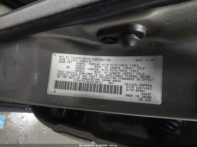 Продаж на аукціоні авто 2002 Toyota Land Cruiser, vin: JTEHT05J822019815, номер лоту: 44248275