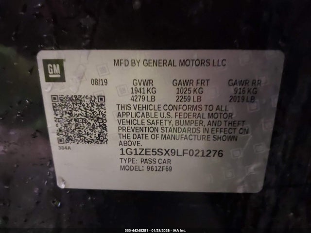 44248281 :رقم المزاد ، 1G1ZE5SX9LF021276 vin ، 2020 Chevrolet Malibu Fwd Premier مزاد بيع