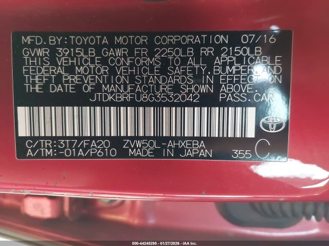 JTDKBRFU8G3532042 Toyota Prius Two