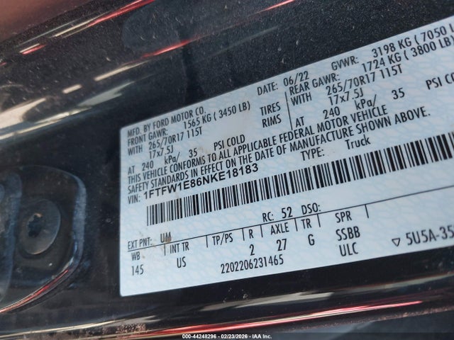 1FTFW1E86NKE18183 Ford F-150 Xlt