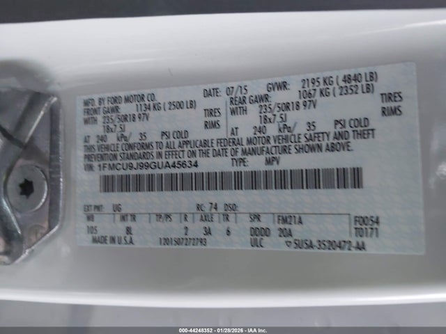 Ford Escape Titanium 2016 1FMCU9J99GUA45634 Image 9