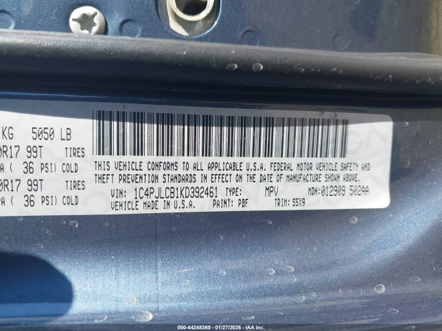 1C4PJLCB1KD392461 Jeep Cherokee Latitude Fwd