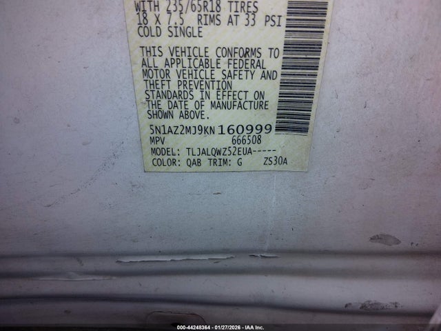 5N1AZ2MJ9KN160999 Nissan MURANO SV