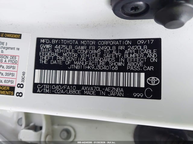 JTNB11HK9J3040168 Toyota CAMRY LE